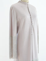 Beige Fringed Jersey Dress Dress arcadeshops.com