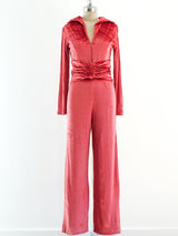 Coral Stretch Velvet Jumpsuit Suit arcadeshops.com