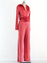 Coral Stretch Velvet Jumpsuit Suit arcadeshops.com