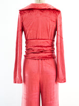 Coral Stretch Velvet Jumpsuit Suit arcadeshops.com