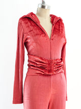 Coral Stretch Velvet Jumpsuit Suit arcadeshops.com