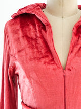 Coral Stretch Velvet Jumpsuit Suit arcadeshops.com