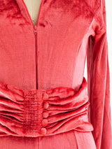 Coral Stretch Velvet Jumpsuit Suit arcadeshops.com