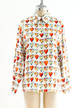 Gianni Versace Silk Heart Print Blouse Top arcadeshops.com