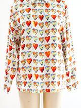 Gianni Versace Silk Heart Print Blouse Top arcadeshops.com