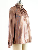 Copper Lurex High Neck Blouse Top arcadeshops.com