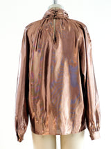 Copper Lurex High Neck Blouse Top arcadeshops.com