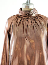 Copper Lurex High Neck Blouse Top arcadeshops.com