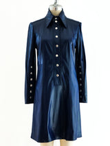 1960's Blue Satin Jersey Shirt Dress Dress arcadeshops.com