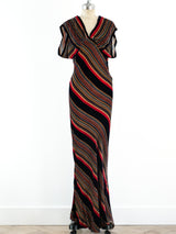 1930's Striped Velvet Bias Gown Dress arcadeshops.com