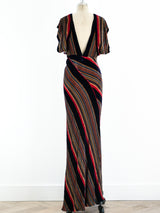 1930's Striped Velvet Bias Gown Dress arcadeshops.com