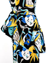1987 Yves Saint Laurent Harlequin Mask Print Dress Dress arcadeshops.com