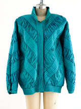 Turquoise Ruched Silk Bomber Jacket arcadeshops.com