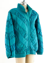 Turquoise Ruched Silk Bomber Jacket arcadeshops.com