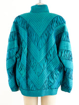 Turquoise Ruched Silk Bomber Jacket arcadeshops.com