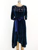 Zandra Rhodes Peacock Blue Velvet Dress Dress arcadeshops.com