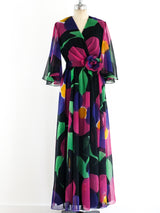 Neon Floral Chiffon Gown Dress arcadeshops.com