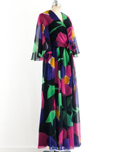 Neon Floral Chiffon Gown Dress arcadeshops.com