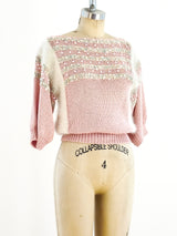 Pink Striped Beaded Sweater Top arcadeshops.com