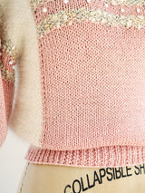 Pink Striped Beaded Sweater Top arcadeshops.com
