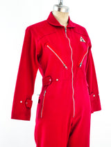Red Denim Zipper Jumpsuit Suit arcadeshops.com