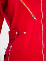 Red Denim Zipper Jumpsuit Suit arcadeshops.com