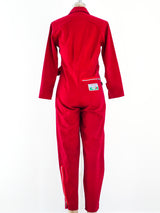 Red Denim Zipper Jumpsuit Suit arcadeshops.com