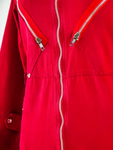 Red Denim Zipper Jumpsuit Suit arcadeshops.com