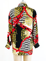 Escada Baroque Buckle Print Blouse Top arcadeshops.com