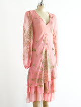 Peacock Feather Pink Chiffon Dress Dress arcadeshops.com