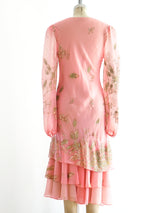 Peacock Feather Pink Chiffon Dress Dress arcadeshops.com