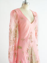Peacock Feather Pink Chiffon Dress Dress arcadeshops.com
