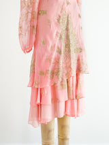 Peacock Feather Pink Chiffon Dress Dress arcadeshops.com