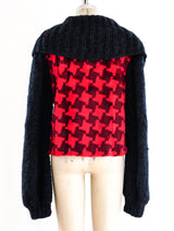 Houndstooth Fur Panelled Knit Cardigan Jacket arcadeshops.com