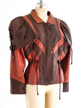 Cropped Leather Jacket with Laced Cape Sleeves Jacket arcadeshops.com