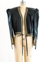 Gold Wave Trimmed Leather Jacket Jacket arcadeshops.com