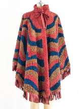 Swirl Pattern Lamb Fur Fringed Cape Jacket arcadeshops.com