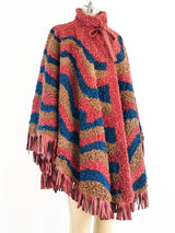 Swirl Pattern Lamb Fur Fringed Cape Jacket arcadeshops.com