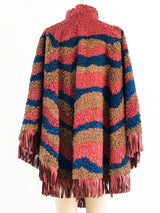 Swirl Pattern Lamb Fur Fringed Cape Jacket arcadeshops.com