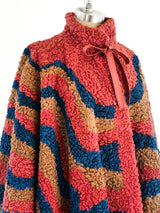Swirl Pattern Lamb Fur Fringed Cape Jacket arcadeshops.com