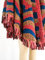 Swirl Pattern Lamb Fur Fringed Cape Jacket arcadeshops.com