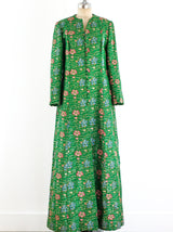 Green Brocade Button Front Maxi Coat Jacket arcadeshops.com