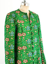 Green Brocade Button Front Maxi Coat Jacket arcadeshops.com
