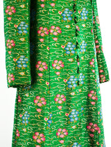 Green Brocade Button Front Maxi Coat Jacket arcadeshops.com