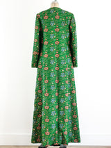 Green Brocade Button Front Maxi Coat Jacket arcadeshops.com