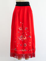 Fringed Floral Embroidered Silk Skirt Bottom arcadeshops.com