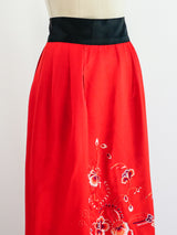 Fringed Floral Embroidered Silk Skirt Bottom arcadeshops.com