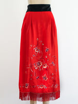 Fringed Floral Embroidered Silk Skirt Bottom arcadeshops.com