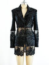Mesh Paneled Black Zebra Blazer Jacket arcadeshops.com