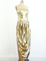 Gold Lurex Strapless Gown Dress arcadeshops.com